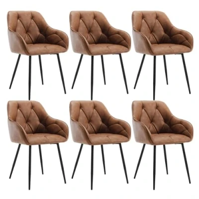 Afbeelding van WOLTU Set van 6 eetkamerstoelen, keukenstoel, eetkamerstoel, woonkamer, ergonomische fauteuil, armleunstoel, gestoffeerde stoel, zitting vintage kunstleer, metalen poten, bruin, EZS03br