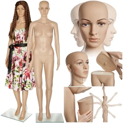 Afbeelding van tectake® etalagepop, draaibare en beweegbare pop, levensgroot, figuren met hoofd, mannequin, paspop, kledingpop, opstellingsfiguren, dames
