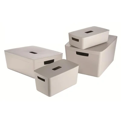 Afbeelding van IDEA HOME 4 stuks opbergdozen, kunststof organizer, box, manden, opbergbox voor badkamer, rek met deksel, maten, in set 5, 8, 19, 28 l