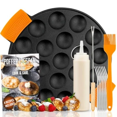 Afbeelding van IRONO Poffertjespan Set Incl. Doseerfles, Keervork en 6 vorkjes Inductie Electrisch Poffertjesmak