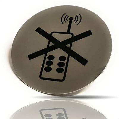 Afbeelding van Kerafactum mobiele telefoon geen bericht deurbord telefoneren verboden rond roestvrij staal mat glanzend pictogram schild zelfklevend
