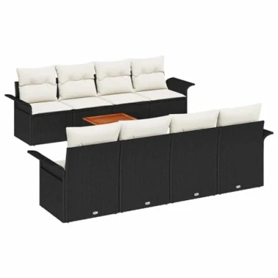 Afbeelding van vidaXL 9 Delige Tuin Sofa Set met Kussens Zwart Poly Rattan Acacia