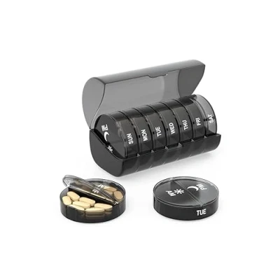 Afbeelding van Ved Wekelijkse pillendoosorganizer, eenvoudig 2 keer per dag te openen, reistablettendoos met drukknop, pop open design, medicatieorganizer voor vitaminen en supplementen
