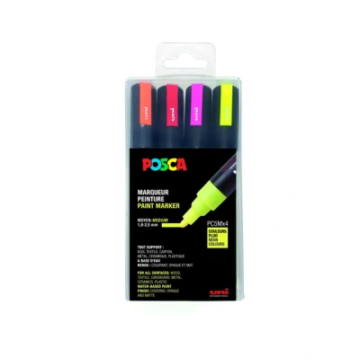 Afbeelding van Posca Paintmarker Pc 5m, Etui Met 4 Stuks In Geassorteerde Fluo Kleuren