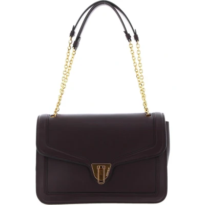 Afbeelding van COCCINELLE Leren Schoudertas Marvin Twist Handbag Smooth Calf Leather Darkbrown Donkerbruin
