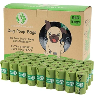 Afbeelding van Greener Walker Hondenpoepzakjes, biologisch afbreekbaar, 540 stuks, extra groot, dik en sterk, 100% lekvrije hondenzakjes (groen)