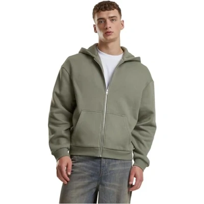 Afbeelding van Urban Classics Capuchontrui voor heren, pluizige hoodie met ritssluiting, oversized pasvorm, Paleolive, XXL