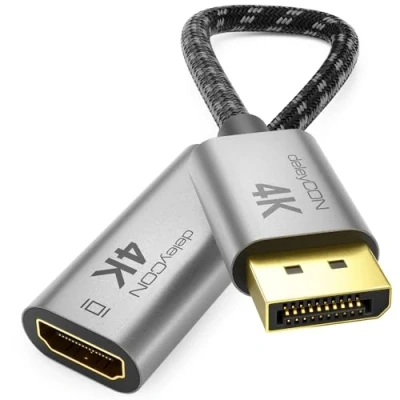 Afbeelding van deleyCON 4K DisplayPort naar HDMI Adapter 1080P WQHD @165Hz 144Hz 120Hz 60Hz // @30Hz Aluminium Plug Nylon Kabel Mannetje Vrouwtje PC Laptop Monitor Zwart