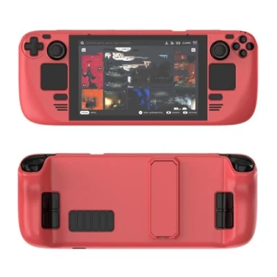 Afbeelding van Kleurrijke beschermhoes geschikt voor stoomdek, pc materiaal, volledige bescherming, met standaard, huidvriendelijk gevoel, gameconsole accessoires (rood)
