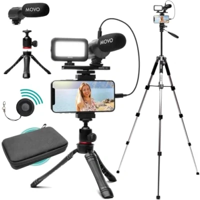 Afbeelding van Movo iVlogger iPhone,Android Compatible vlogging kit met volledig statief mobiele telefoon video accessoires: statieven, mount, video, opname