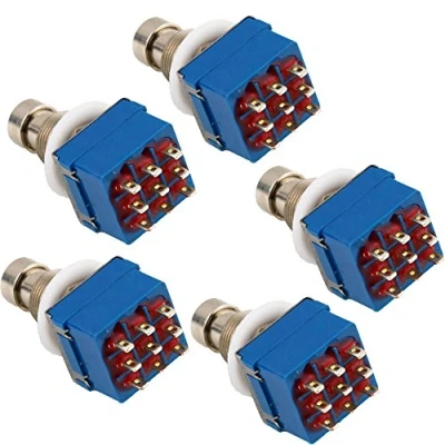 Afbeelding van E Support™ 5 X 3PDT 9 Pins Box Stomp Gitaar Effect Pedaal Voetschakelaar True Bypass Metaal Blauw