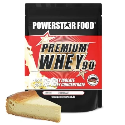 Afbeelding van Powerstar PREMIUM WHEY 90 Protein Powder 850 g 82,8% Eiwit Wei Poeder Gemaakt in Duitsland 55% CFM Isolaat &amp; 45% Concentraat rijk aan EAA BCAA Cheesecake