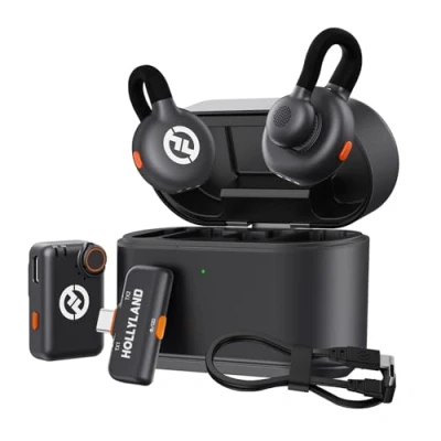 Afbeelding van Hollyland Lark M2S Combo (camera RX+ USB C Lightning kabel) draadloze lavalier microfoon voor iPhone/camera/Android/pc, titanium clip, ruisonderdrukking, 30 uur gebruik, vloggen, interviews
