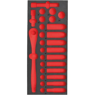 Afbeelding van Milwaukee Empty 28 pc 1/2&quot; Ratchet and Socket Set Foam Insert Lege Inlay doppenset 1/2&quot;;&quot;; (28 delig) 4932493664