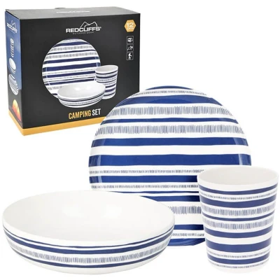 Afbeelding van Campingservies 12 delig (Melamine, Mokken, Borden, Blauw)