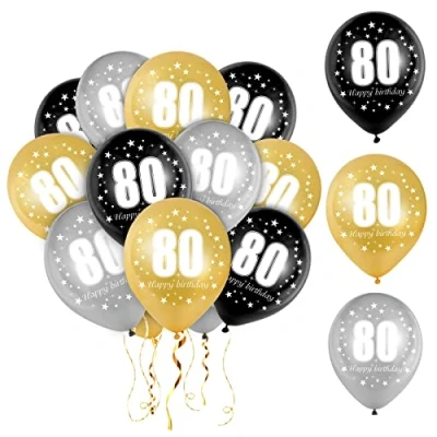 Afbeelding van Bluelves 80e verjaardag ballonnen voor mannen vrouwen, 80 jaar oude Happy Birthday ballonnen, zwart, zilver en goud latex ballon