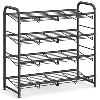 Afbeelding van SONGMICS 4 laags schoenenrek, stapelbare schoenenopberger, plaats voor maximaal 16 paar, staal, 68,5 x 27,5 65 cm, hoge hakken, sneakers, pantoffels, in de hal, zwart LMR067B01