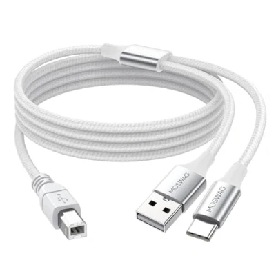 Afbeelding van MOSWAG 2 m USB 2.0 printerkabel, MIDI kabel, C naar A stekker B stekker, scannerkabel, C, compatibel met muziekinstrument, piano, toetsenbord, microfoon