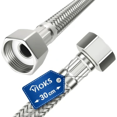 Afbeelding van Pantserslang 30 cm, flexibele slang 1/2“, OM x 1/2“ drinkwaterslang, met roestvrijstalen omvlechting