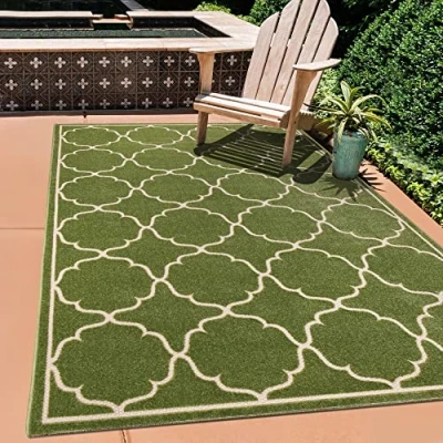 Afbeelding van SANAT Outdoortapijt, weerbestendig, tapijt voor binnen en buiten, balkontapijt, waterafstotend, terras, tuin, keuken, badkamer of woonkamer, groen, 60 x 110 cm