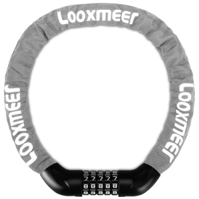 Afbeelding van Looxmeer Fietsslot (4 kleuren), 90cm Kettingslot met Hoog Veiligheidsniveau, 5 Cijferig Code Combinatieslot, Cijferslot voor Fiets Motor Grill Deur en Hek, Grijs