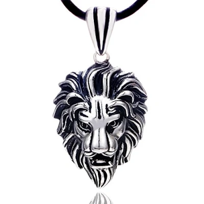 Afbeelding van DonDon heren leren ketting leer halsketting 50 cm met roestvrij stalen hanger zwarte tand