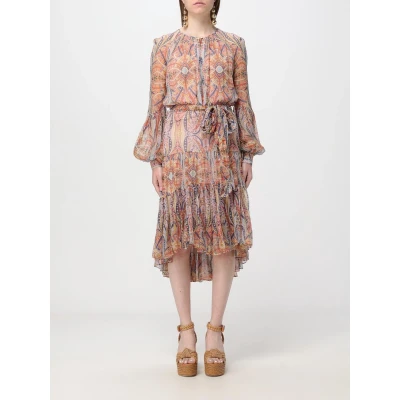 Afbeelding van Elegant Patterned Midi Dress with Long Sleeves and Tie Waist Wo