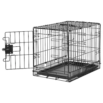 Afbeelding van Amazon Basics Duurzame, opvouwbare hondenkooi van metaaldraad met plateau en enkele deur, verdeler, 56 x 33 41 cm (L B H), zwart