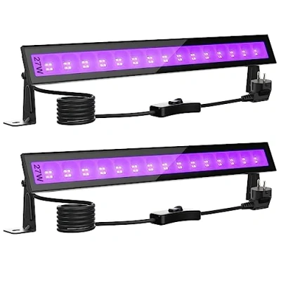 Afbeelding van Onforu 2 stuks 27 W LED blacklight, uv spots met schakelaar, IP66 waterdichte blacklight lamp, UVA 400nm Black Light schijnwerper voor 50 m², neonkleur, Halloween, Kerstmis,