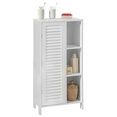 Afbeelding van SoBuy Lage kast Kolomkast Opbergkast voor keuken, badkamer, toilet, badkamerkast met 1 deur en 3 planken Wit 48x24x96 cm, BZR39 W