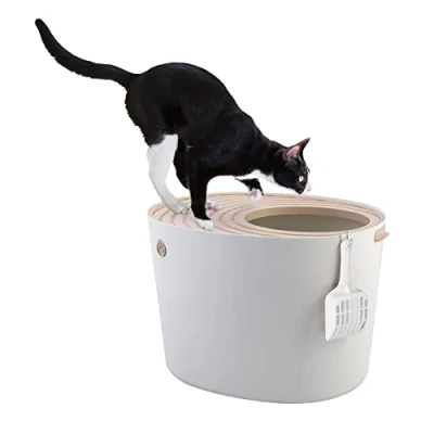 Afbeelding van Iris Ohyama Top Entry Kattenbak PUNT 530 Kunststof Wit/Beige Met schepje