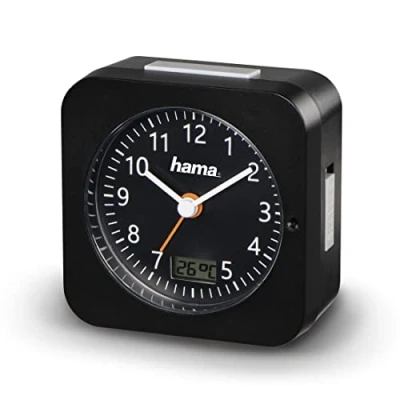 Afbeelding van Hama Draadloze wekker analoog (kleine met radio en licht, reiswekker automatische tijdsaanpassing, timer incl. batterij) zwart