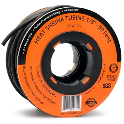 Afbeelding van Wirefy Krimpkous Rol 3,2mm 3:1 Dubbelwandige Kabel Met Zelfklevende Voering Thermische Slang Zwart van 15 m