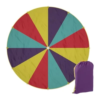 Afbeelding van Relaxdays parachute spel kinderen Ø 6 m 12 handgrepen dansdoek buiten