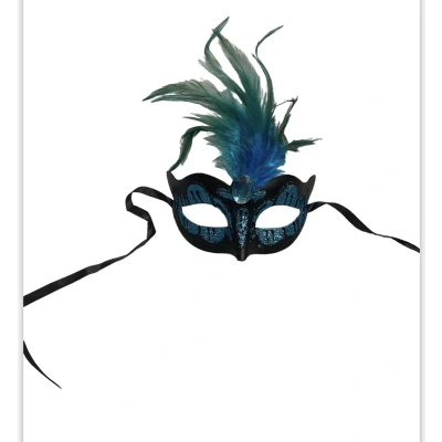 Afbeelding van Power Escorts Venetiaans Masker Licht Blauw met Blauwe Steen en Veer
