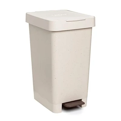 Afbeelding van TATAY Ecohome Smart pedaalemmer met inhoud van 25 liter, intrekbaar pedaal, polypropyleen, BPA vrij, vuilniszakken 30 l, 100% gerecycled materiaal, beige, afmetingen 26 x 36 47 cm