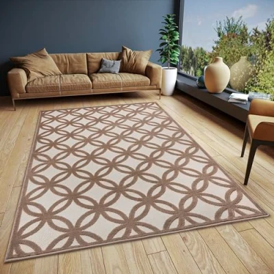 Afbeelding van Laagpolig Vloerkleed Circle Crème Mokka 133x190cm Meerkleurig 123vloerkleed.nl is de online webshop voor vloerkleden en woonaccessoires.