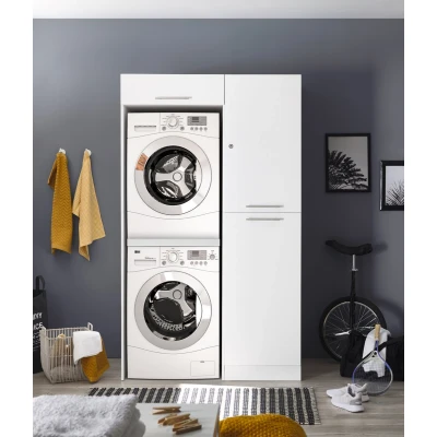 Afbeelding van Wasmachine kast en linnenkast met bovenkast droger ombouw meubel Wit