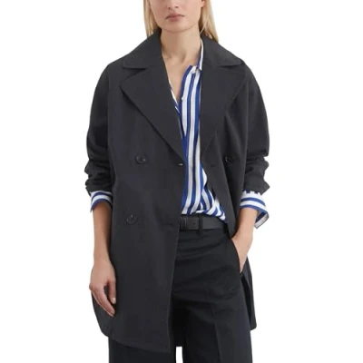Afbeelding van Marc O&#039;Polo Blend Lapel Collar Rounded HEM Trenchcoat, Dames, Maat: 40, Deep night blue