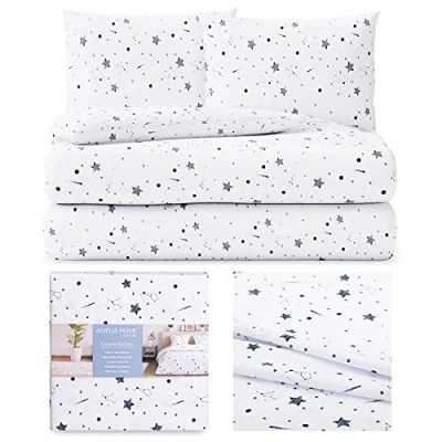 Afbeelding van AmeliaHome 3 delig beddengoed 200 x cm met 2 kussenslopen 80 100% katoen ritssluiting Averi sterrenpatroon sterrenbeeld Constellation