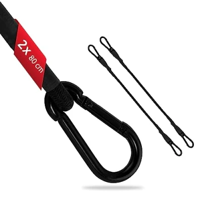 Afbeelding van ECENCE 2x Spanelastiek met karabijn 80cm in Zwart Rubberen spanbanden, bagagespanband, expander, spanband voor fiets, auto, bagage, transportbeveiliging