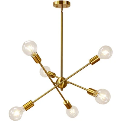 Afbeelding van Gouden / Messing Design Hanglamp, 6 Lichts, E27 Fitting, 60x105cm