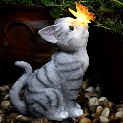 Afbeelding van Katten zonnelamp LED 26x16cm kat warm wit incl. batterij tuinlamp lantaarn solar lamp kitten dier