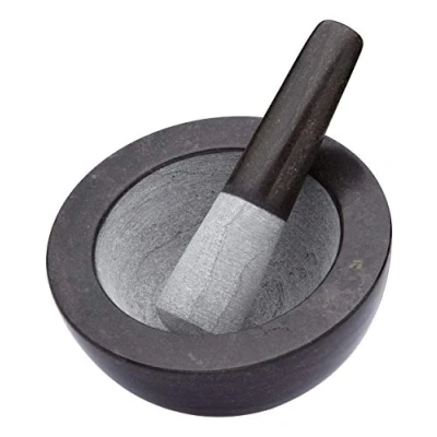 Afbeelding van KitchenCraft MasterClass Steengroeve Granietmortel en Stamper, Gepolijste Buitenkant Grove Binnenkant, Steen, 21 x Centimeter, Zwart/Grijs, MCGRANMP