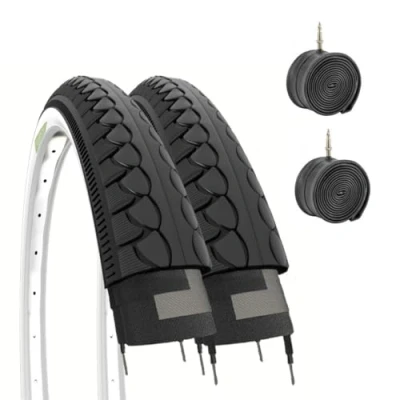 Afbeelding van Ecovelò Banden 26 x 1,50 (40 559) + binnenband Slick Zwart MTB Hybrid, 2 Unisex Volwassenen, Wit Zwart, Eenheidsmaat