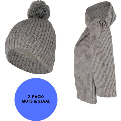 Afbeelding van Sarlini Winterset Meisjes Ribbed Licht Grijs Sjaal + Muts 4 t/m 8 jaar