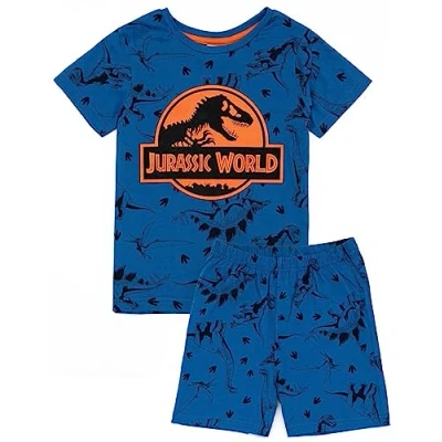 Afbeelding van Jurassic World jongens blauwe pyjama set Kinder T shirt met korte mouwen en broek Pjs Film dinosaurus ontwerp Officiële koopwaar Perfect cadeau