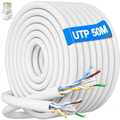 Afbeelding van Internet Kabel 50 Meter Cat 6 Buiten Bulk Ethernetkabel Extra Lange Netwerkkabel Installeren Waterdicht Weerbestendig Hoge Snelheid 23awg Bulknetwerk Gigabit Netwerklijn Internetdraadkabel