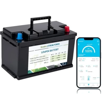Afbeelding van Kcvolro LiFePO4 lithiumbatterij van 12 V, 100 Ah, met bluetooth, A BMS, tot 15.000 cycli, mini formaat voor caravans, campers, boten, trolling motor, zonne energie, energieopslag thuis, auto accu