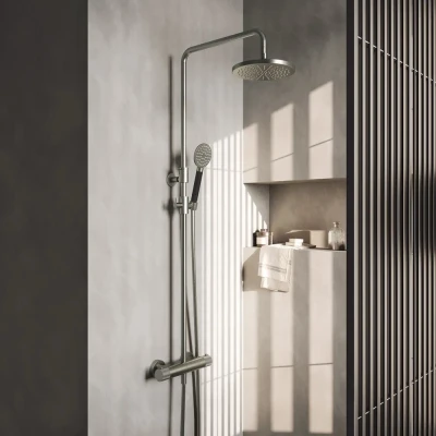 Afbeelding van HotBath Cobber X SDS9 thermostatische regendoucheset met 20cm ronde hoofddouche handdouche Chroom